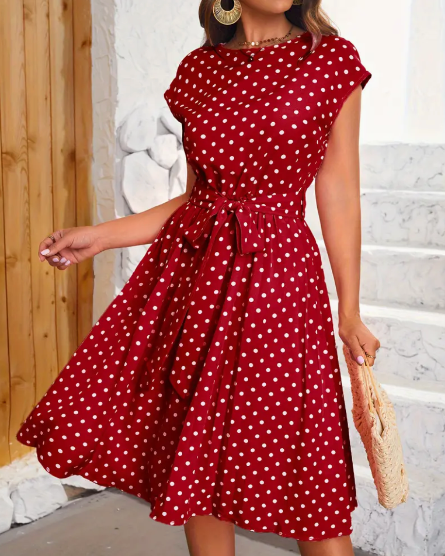 Dámské letní šaty Thea – vintage šaty s puntíky s volným střihem a nadčasovou elegancí