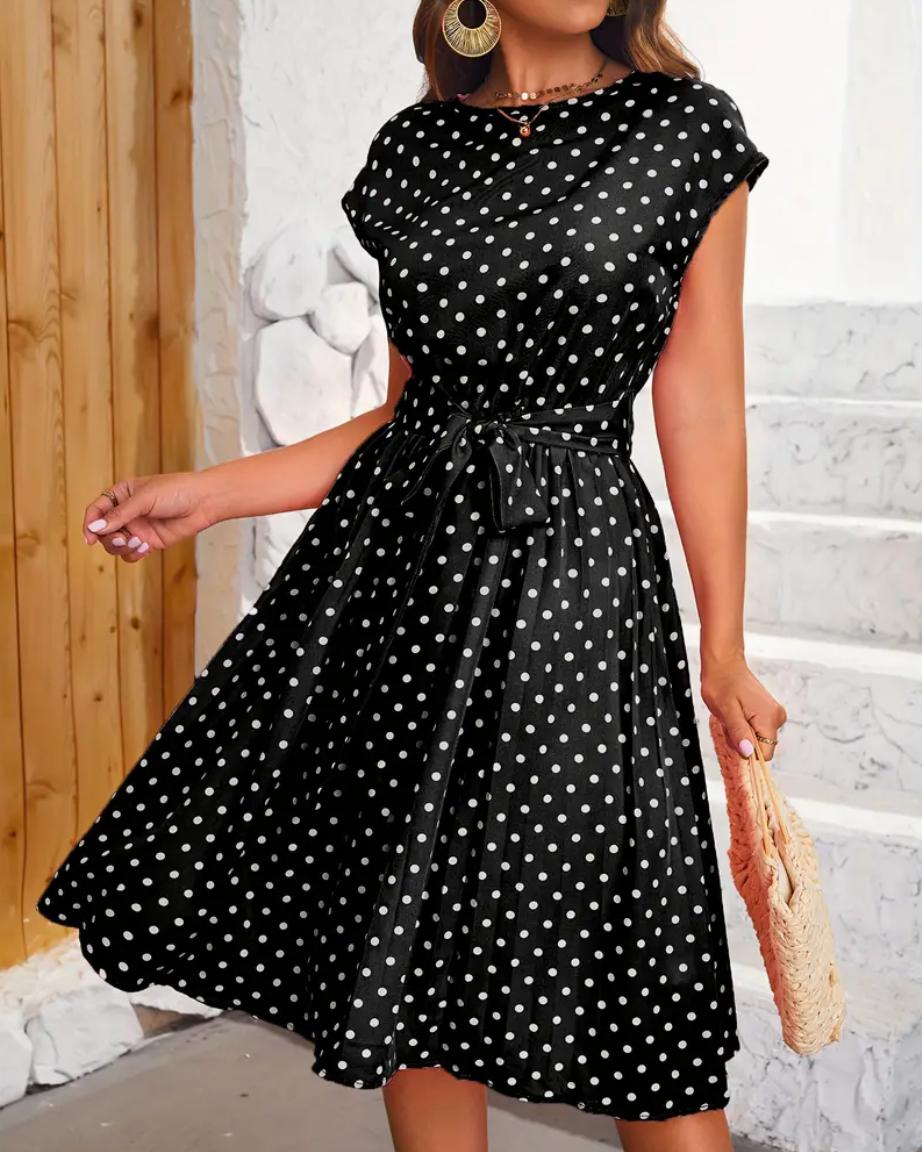 Dámské letní šaty Thea – vintage šaty s puntíky s volným střihem a nadčasovou elegancí