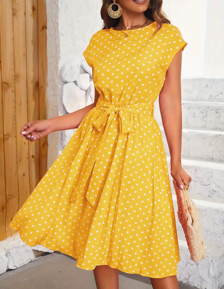 Καλοκαιρινό Φόρεμα Γυναικείο Thea – Vintage Φόρεμα με Πουά, Ροή στη Γραμμή & Διαχρονική Κομψότητα