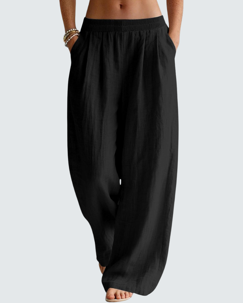 Blaire Pantalon Femme en Lin – Pantalon Palazzo Large avec Poches & Taille Élastique