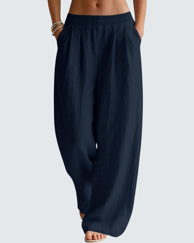 Blaire Pantalon Femme en Lin – Pantalon Palazzo Large avec Poches & Taille Élastique