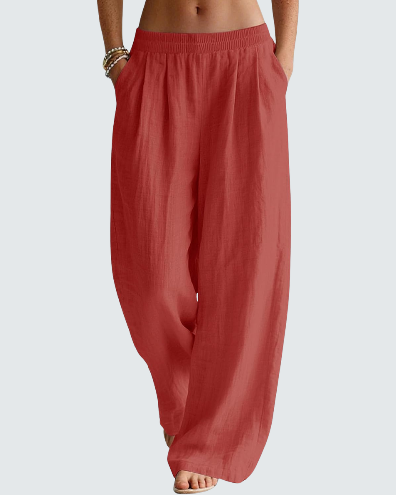 Blaire Pantalon Femme en Lin – Pantalon Palazzo Large avec Poches & Taille Élastique