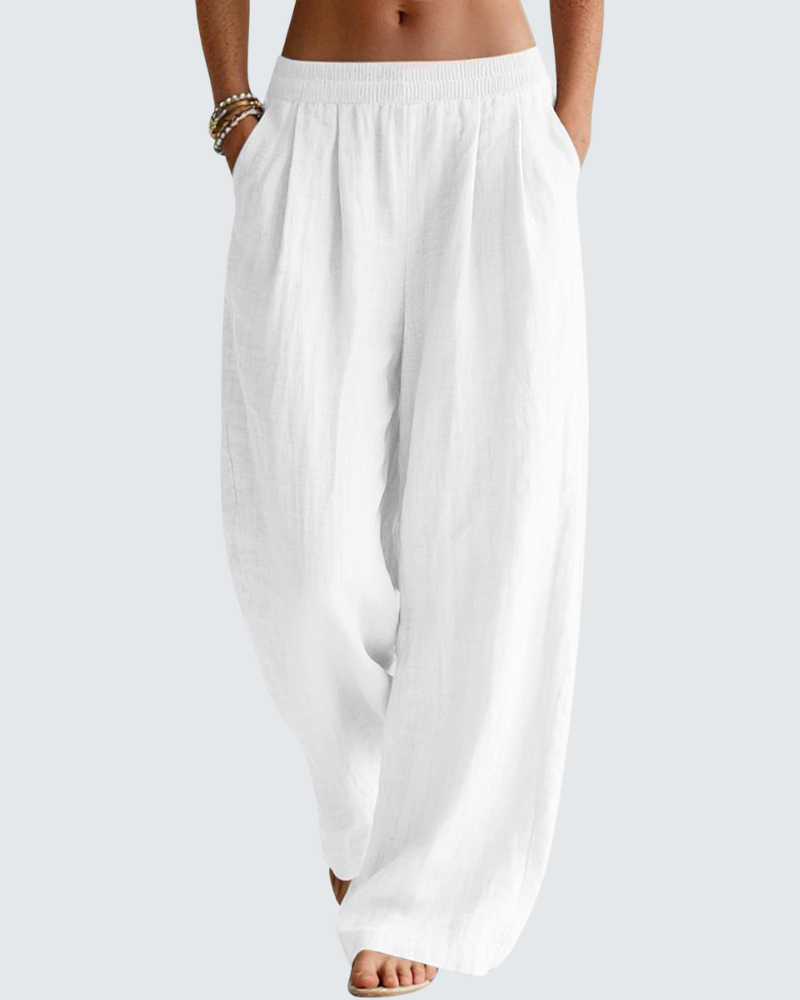 Blaire Pantalon Femme en Lin – Pantalon Palazzo Large avec Poches & Taille Élastique