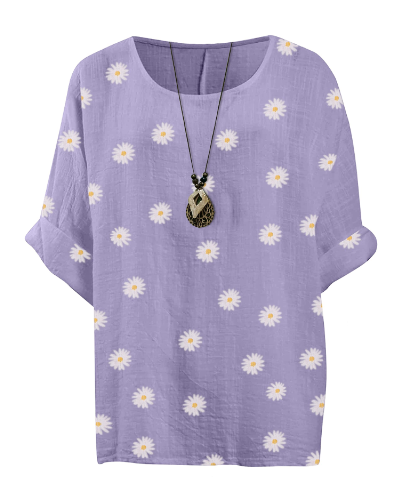 Anika Tunika Damen aus Baumwolle – Blumenmuster Bluse im Lagenlook mit 3/4-Ärmeln