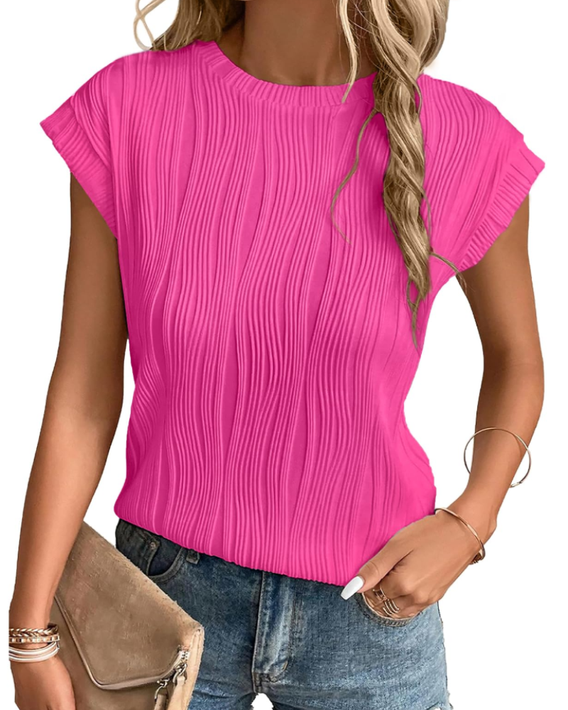 Blusa Brooke para mujer con mangas murciélago – Top de cuello redondo en tejido ligero