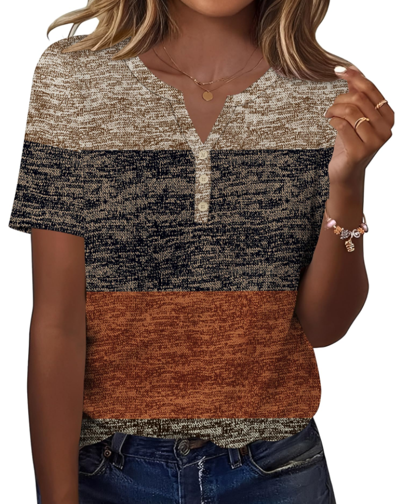 Mckenna Tunique Henley Femme – Haut Col V Boutonné à Manches Courtes