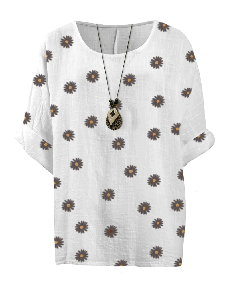 Anika Tunika Damen aus Baumwolle – Blumenmuster Bluse im Lagenlook mit 3/4-Ärmeln