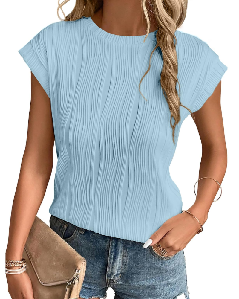 Blusa Brooke para mujer con mangas murciélago – Top de cuello redondo en tejido ligero