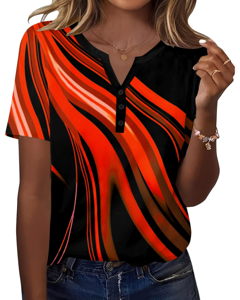 Mckenna Tunique Henley Femme – Haut Col V Boutonné à Manches Courtes