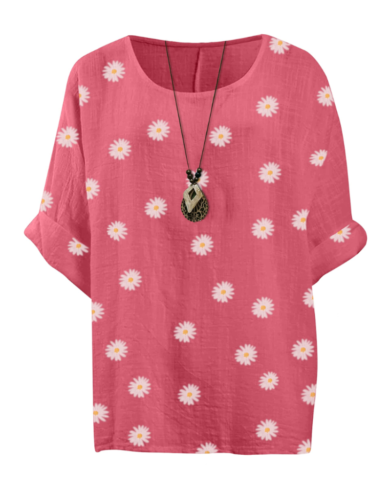 Anika Tunika Damen aus Baumwolle – Blumenmuster Bluse im Lagenlook mit 3/4-Ärmeln
