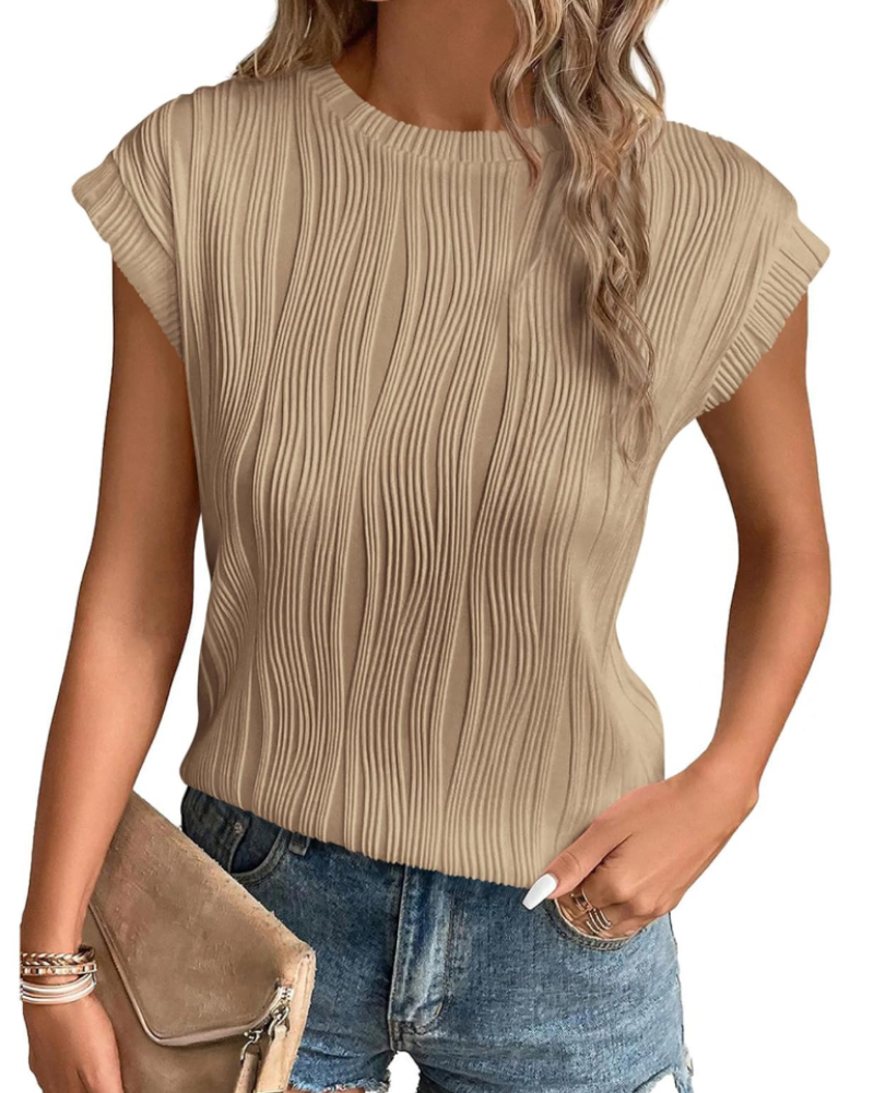 Blusa Brooke para mujer con mangas murciélago – Top de cuello redondo en tejido ligero