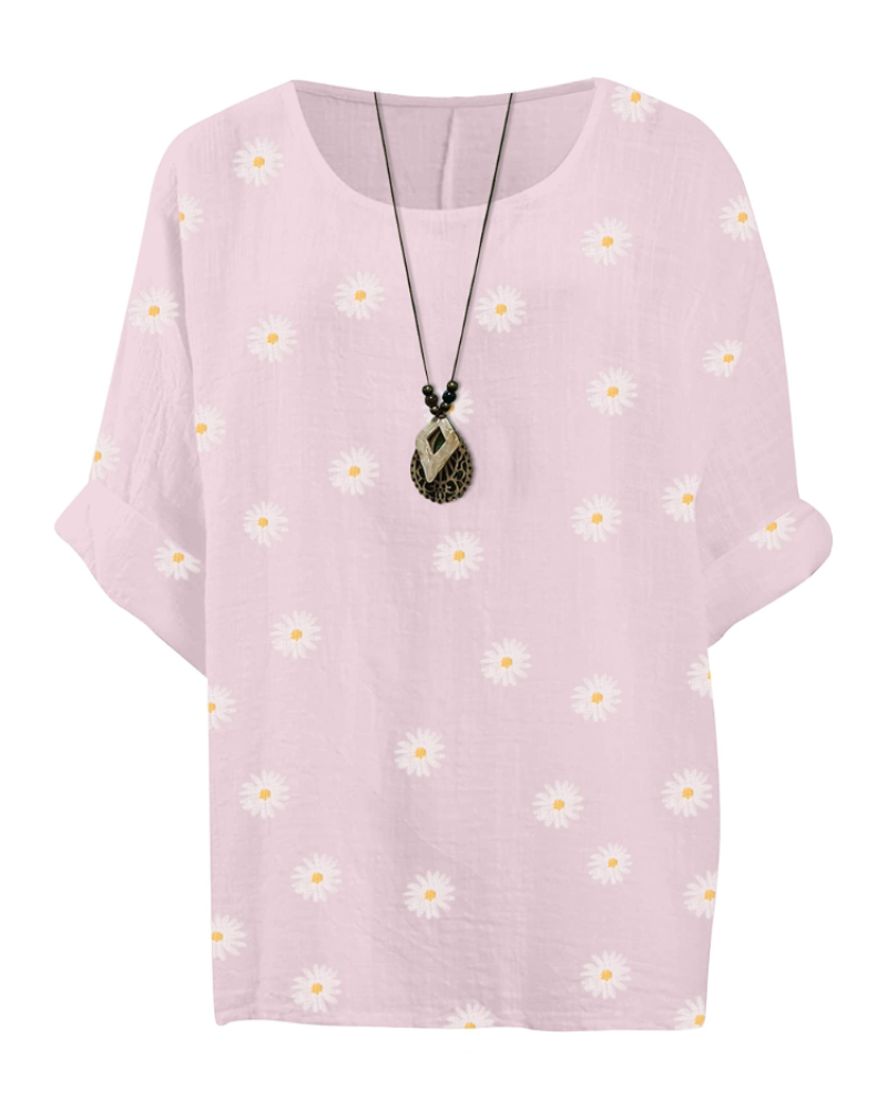 Anika Tunika Damen aus Baumwolle – Blumenmuster Bluse im Lagenlook mit 3/4-Ärmeln