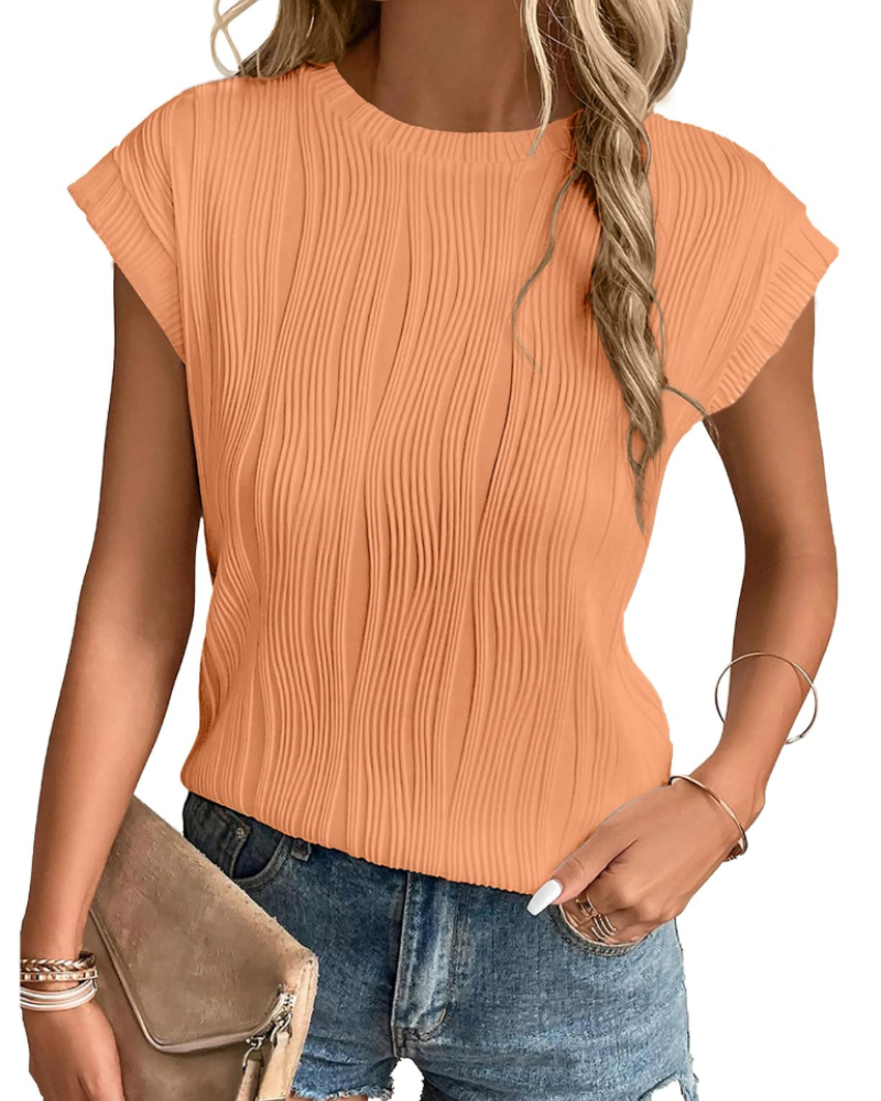 Blusa Brooke para mujer con mangas murciélago – Top de cuello redondo en tejido ligero