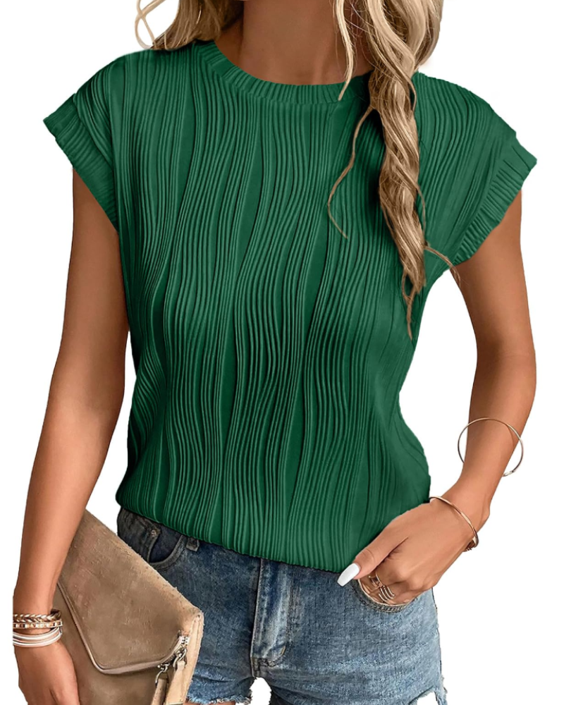 Blusa Brooke para mujer con mangas murciélago – Top de cuello redondo en tejido ligero