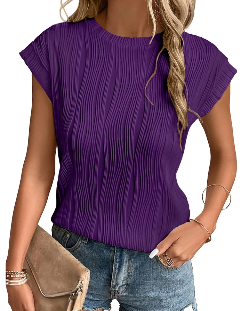 Blusa Brooke para mujer con mangas murciélago – Top de cuello redondo en tejido ligero