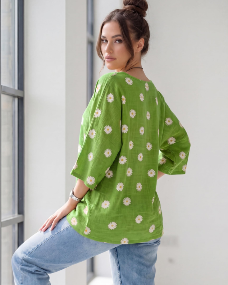 Anika Tunika Damen aus Baumwolle – Blumenmuster Bluse im Lagenlook mit 3/4-Ärmeln