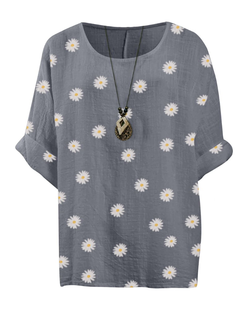 Anika Tunika Damen aus Baumwolle – Blumenmuster Bluse im Lagenlook mit 3/4-Ärmeln