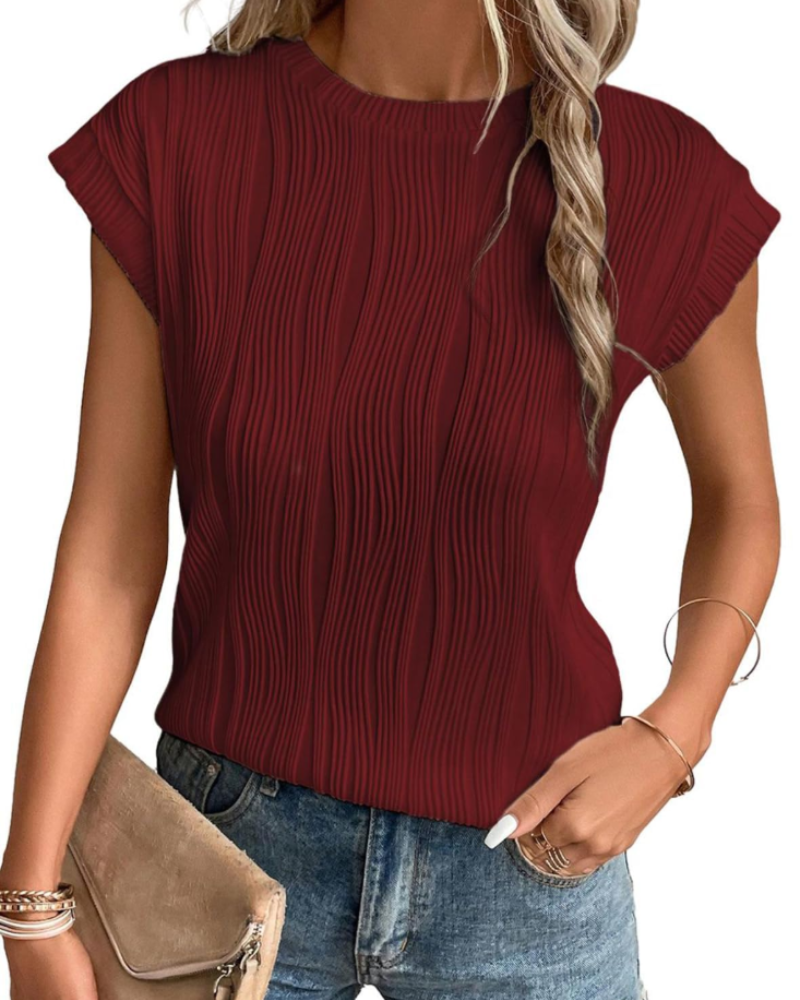 Blusa Brooke para mujer con mangas murciélago – Top de cuello redondo en tejido ligero