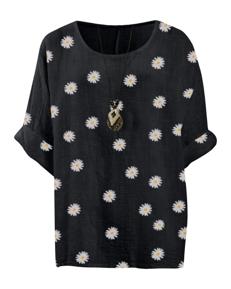 Anika Tunika Damen aus Baumwolle – Blumenmuster Bluse im Lagenlook mit 3/4-Ärmeln
