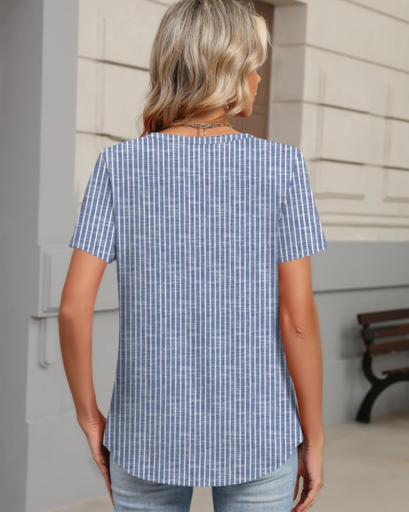 Mckenna Tunique Henley Femme – Haut Col V Boutonné à Manches Courtes