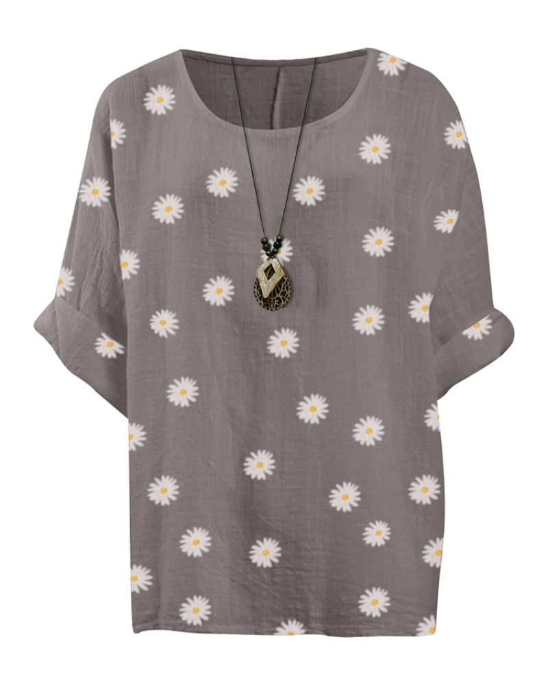 Anika Tunika Damen aus Baumwolle – Blumenmuster Bluse im Lagenlook mit 3/4-Ärmeln