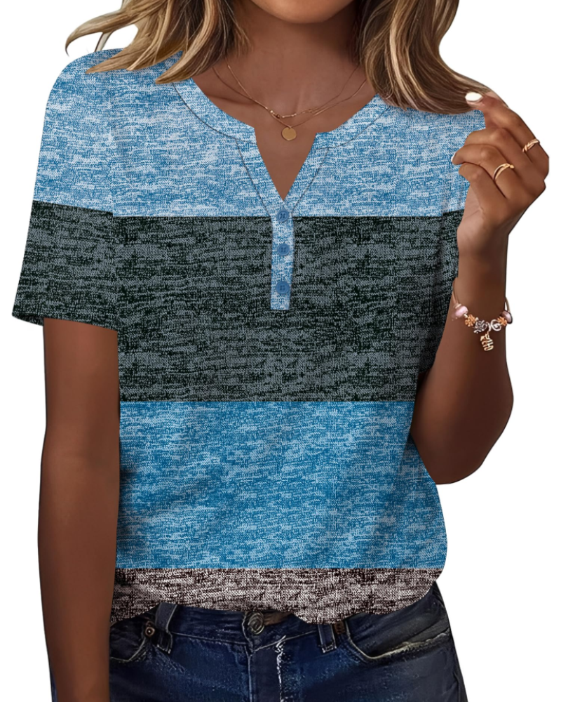 Mckenna Tunique Henley Femme – Haut Col V Boutonné à Manches Courtes