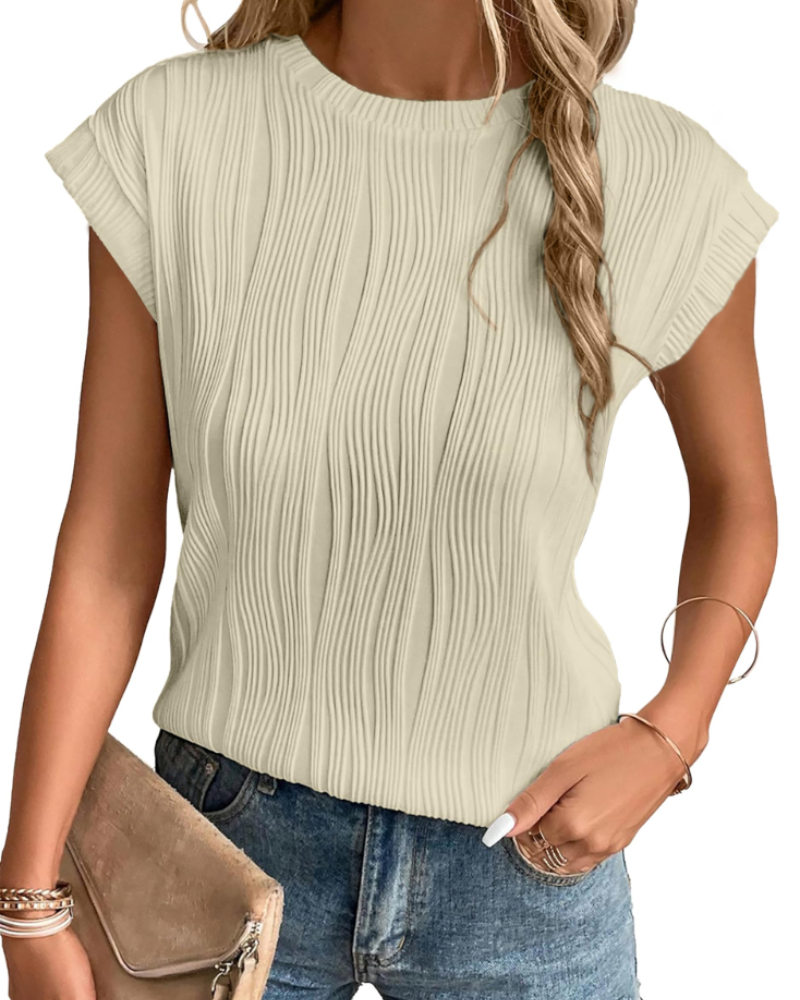 Blusa Brooke para mujer con mangas murciélago – Top de cuello redondo en tejido ligero