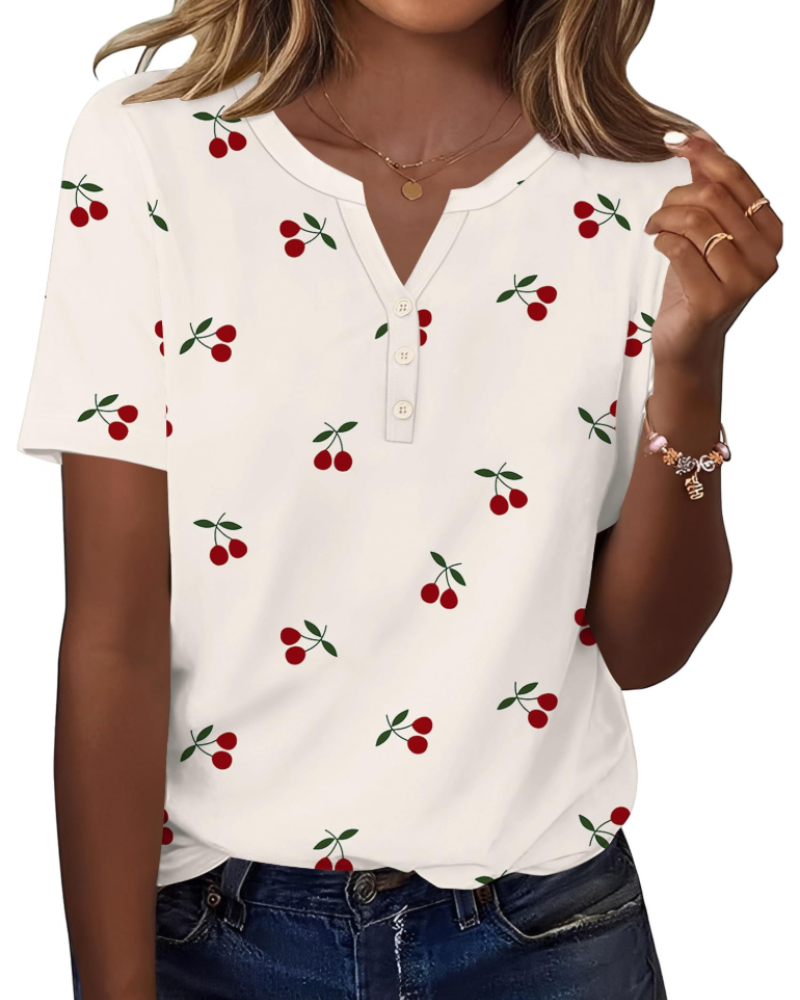 Mckenna Tunique Henley Femme – Haut Col V Boutonné à Manches Courtes