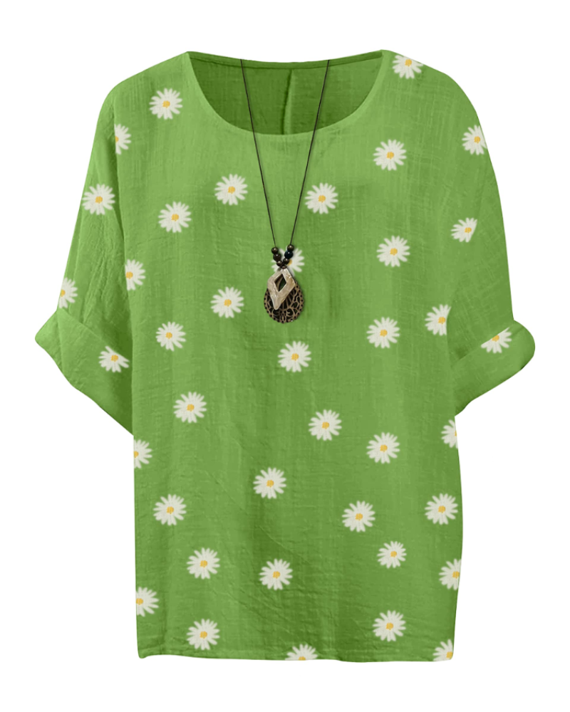 Anika Tunika Damen aus Baumwolle – Blumenmuster Bluse im Lagenlook mit 3/4-Ärmeln