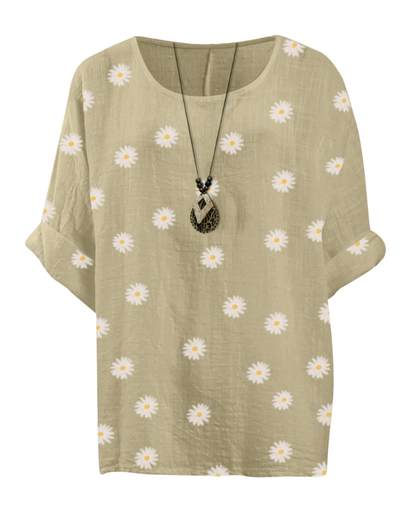 Anika Tunika Damen aus Baumwolle – Blumenmuster Bluse im Lagenlook mit 3/4-Ärmeln