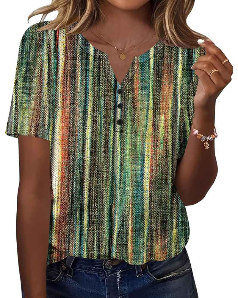 Mckenna Tunique Henley Femme – Haut Col V Boutonné à Manches Courtes