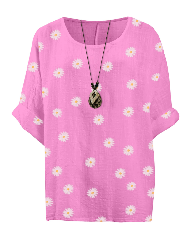 Anika Tunika Damen aus Baumwolle – Blumenmuster Bluse im Lagenlook mit 3/4-Ärmeln
