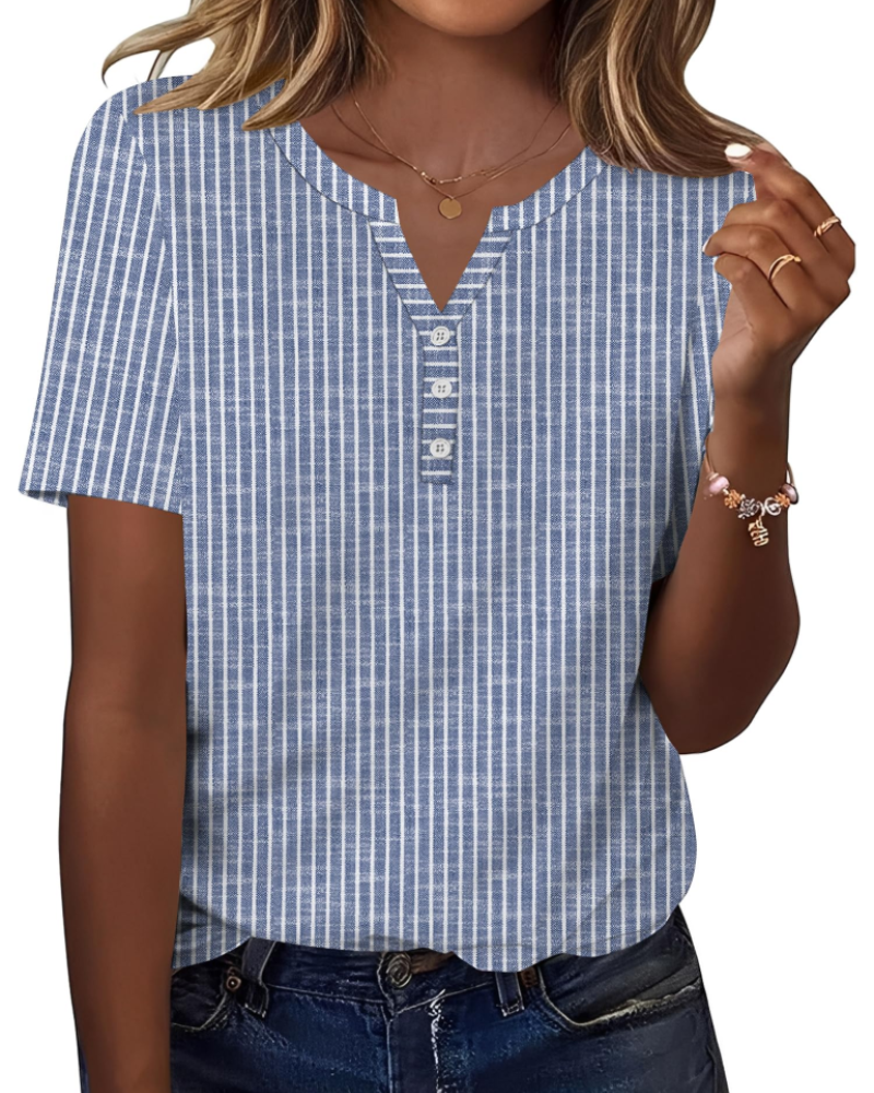 Mckenna Tunique Henley Femme – Haut Col V Boutonné à Manches Courtes