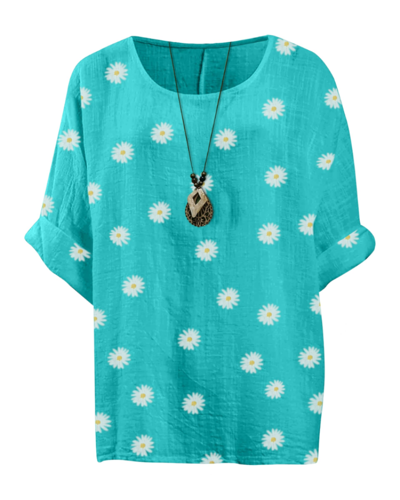Anika Tunika Damen aus Baumwolle – Blumenmuster Bluse im Lagenlook mit 3/4-Ärmeln
