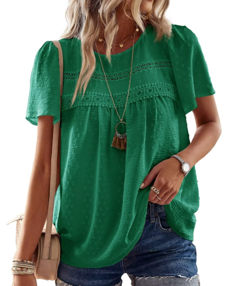 Talia Bluse Boho Damen aus Spitze – Oberteil mit Rundhalsausschnitt und kurzen Ärmeln