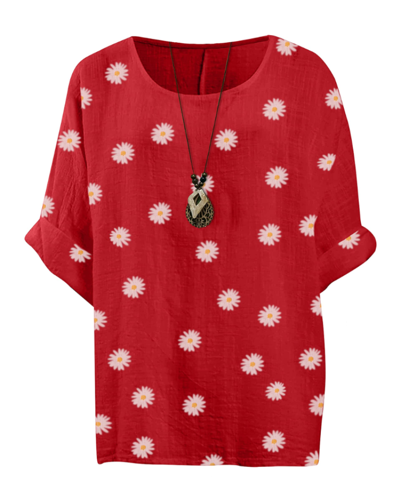 Anika Tunika Damen aus Baumwolle – Blumenmuster Bluse im Lagenlook mit 3/4-Ärmeln