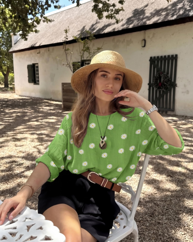 Anika Tunika Damen aus Baumwolle – Blumenmuster Bluse im Lagenlook mit 3/4-Ärmeln