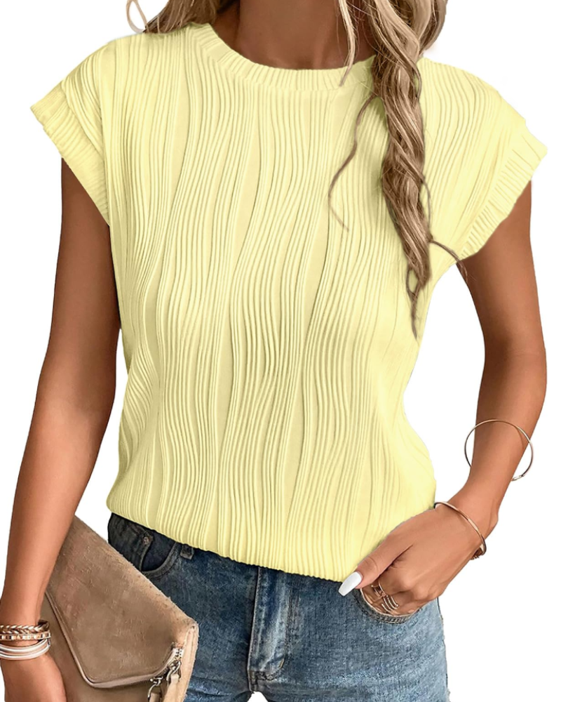 Blusa Brooke para mujer con mangas murciélago – Top de cuello redondo en tejido ligero