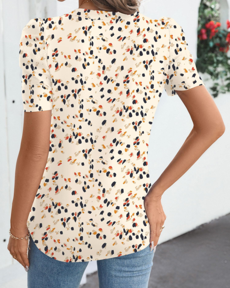 Margot Blusa de Mujer con Mangas Abullonadas – Cuello en V Alto en Punto Ligero
