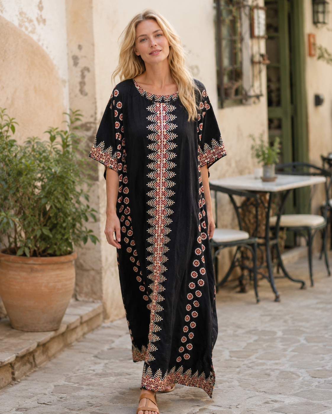 Amara africký kaftan pro ženy – bavlněné šaty s potiskem a kapsami
