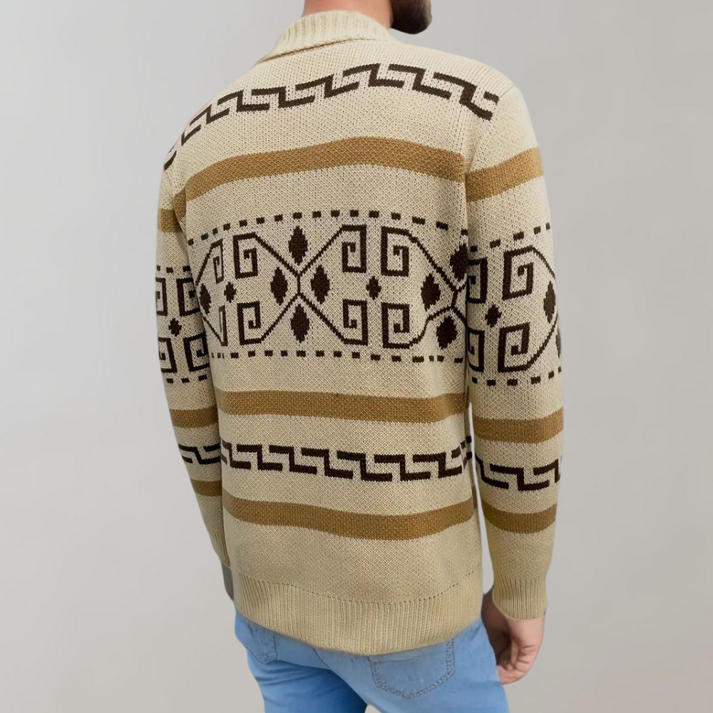 Josh Cárdigan Hombre Jacquard Western – Tejido Grueso, Cremallera y Estilo Vintage Exterior