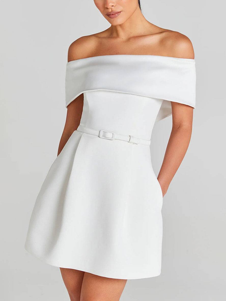 Vestido de cóctel para mujeres de Haziel: vestido de patinador sin mangas con escote en bote, cinturón y corte elegante