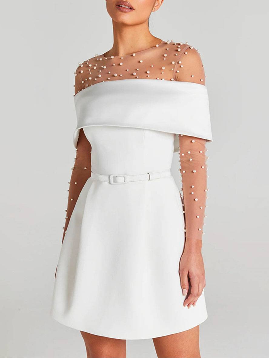 Vestido de cóctel para mujeres de Haziel: vestido de patinador sin mangas con escote en bote, cinturón y corte elegante