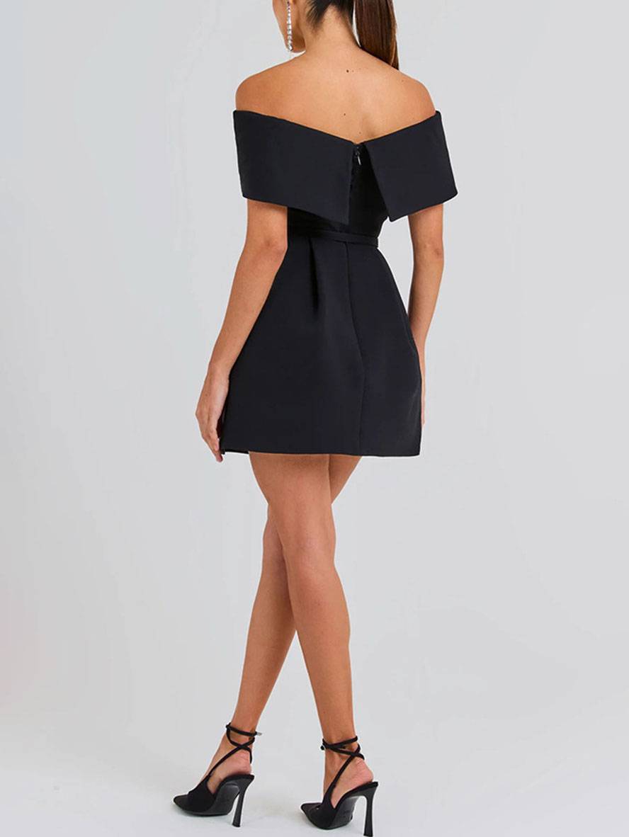 Vestido de cóctel para mujeres de Haziel: vestido de patinador sin mangas con escote en bote, cinturón y corte elegante