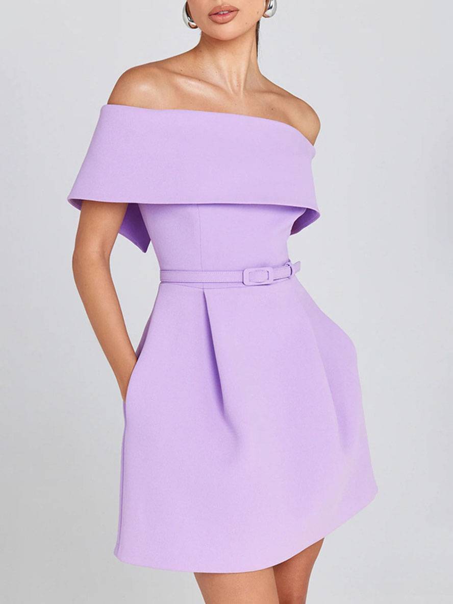 Vestido de cóctel para mujeres de Haziel: vestido de patinador sin mangas con escote en bote, cinturón y corte elegante