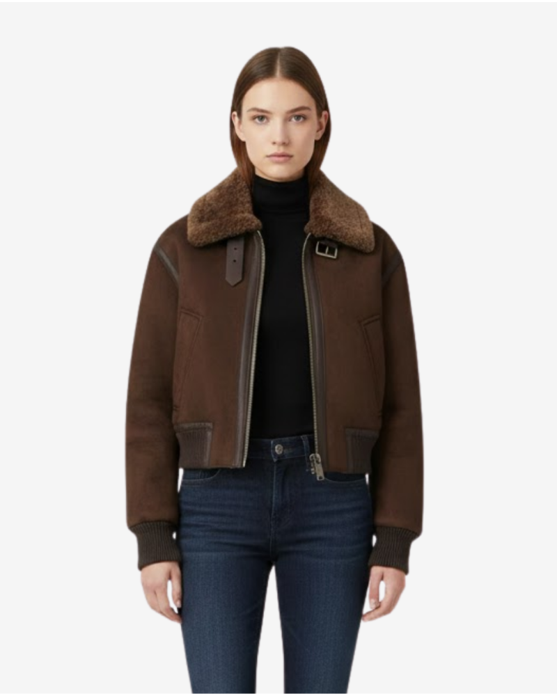 Camille Bomber Fliegerjacke Damen Braun – Kragen aus Kunstpelz & Eleganter Winterstil