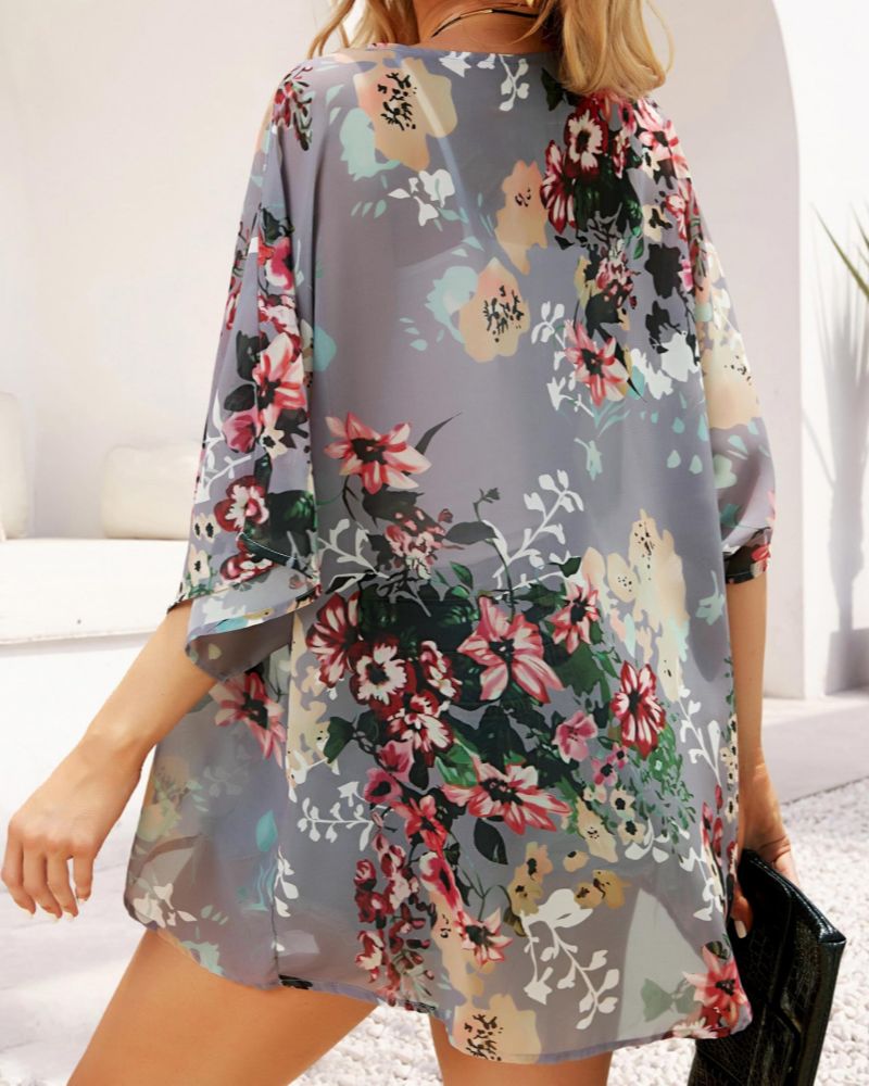Kimono floral pentru femei Camila – Haină de acoperire din muselină cu mâneci 3/4