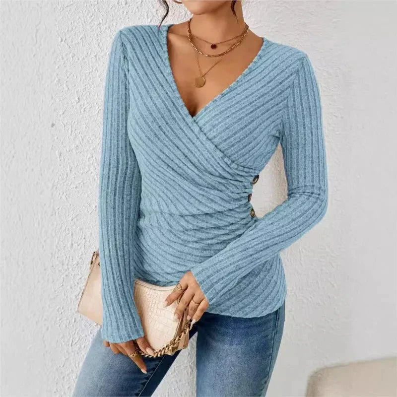 Aurora Haut à Col V Femme – Haut Extensible Élégant Gainant avec Tissu Soyeux