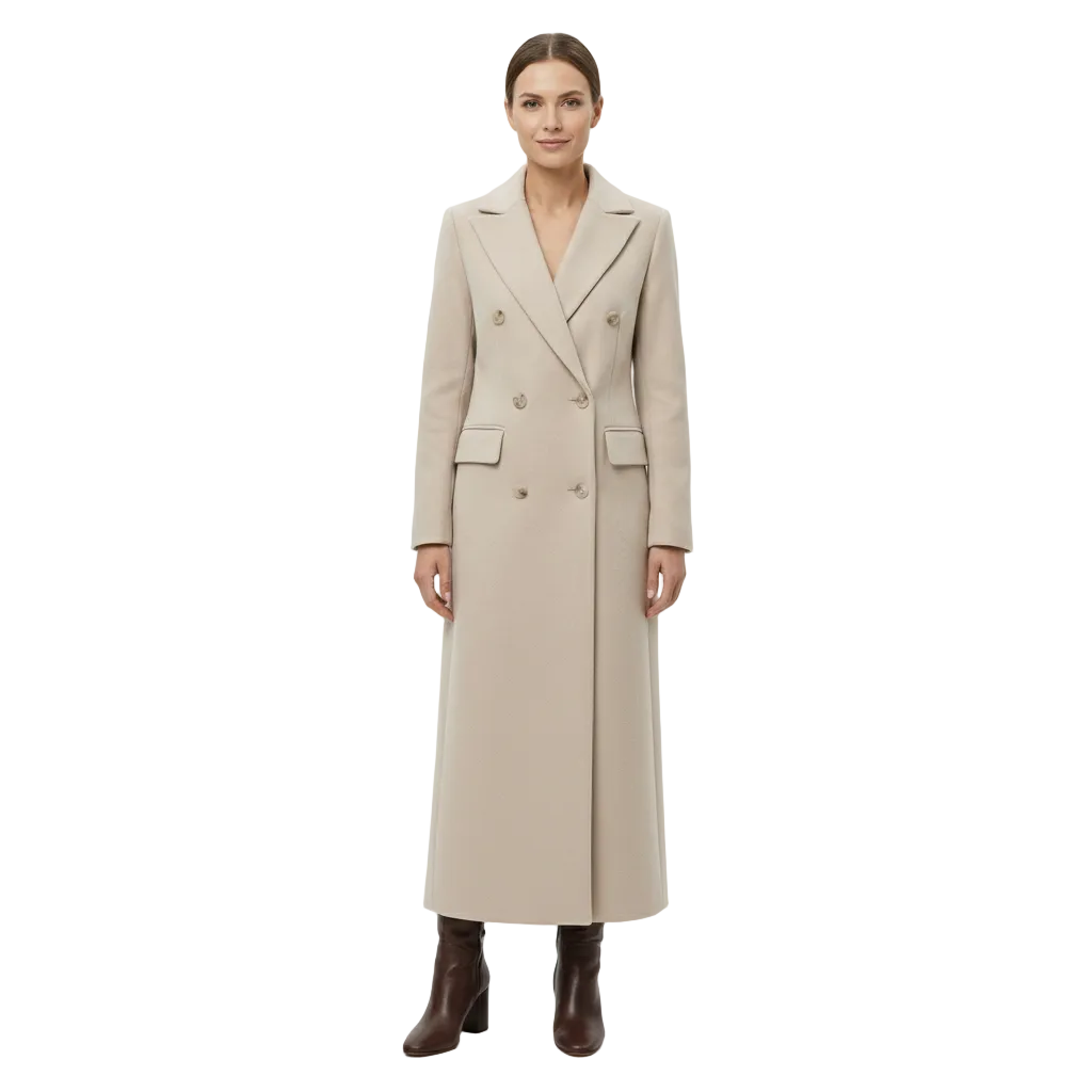 Charlotte Women's Wool Coat Elegant – Long Cut, Classic Lapels & Timeless Style