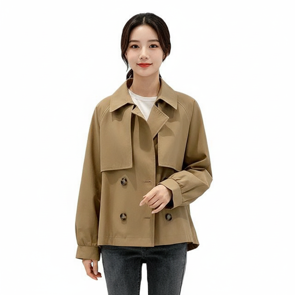 Charlotte Trench Curto para Mulher – Casaco Leve de Primavera com Corte Ajustado e Gola de Lapela